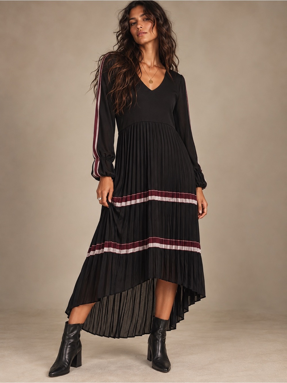 🖤✨ AmyLynn London Pleated Midi Dress w/ Stripe Detail – Size M NWT 🔥🇬🇧